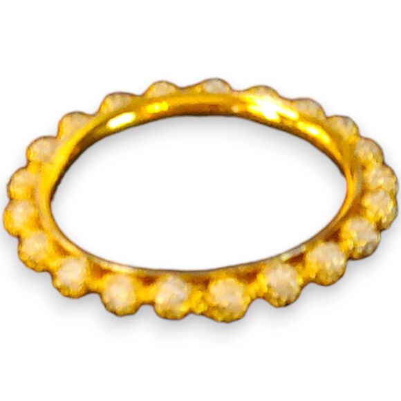 Gold Tone Blingy Bangle Bracelet w/ White Beads Basket Weave Indian Style 2" Dia - Picture 11 of 11